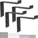 Ilyapa Heavy Duty Floating Shelf Brackets, 4 Pack - 4x6 Inch Black Metal Shelf Holders for Wall Mount Shelves