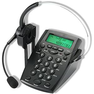 Benotek Call Center Headset Telephone with Noise Cancellation Headphone Microphone and Dialpad for House Call Center Office Home, Corded Landline Phone with Headsets, Black, 5001