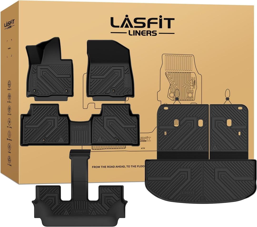LASFIT Floor Mats for Kia Telluride Hybrid 2027 (Not Fit Gas)
All Weather TPE Custom Fit Floor Liners, Full Set Car Mats with Backrest Mats & Cargo Trunk Mat Accessories, Black
