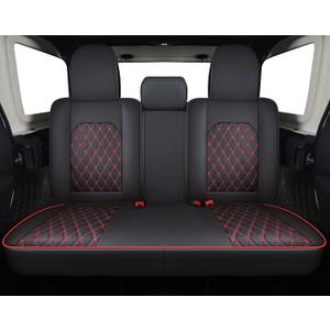 Aierxuan Jeep Wrangler JK JL 4-Door Back Seat Covers Custom Fit 2007-2025 Unlimited Rubicon 392 Sahara Willys Sport High Altitude 4X4 Truck Pickup Waterproof Leather(Rear Seat/Black-Red)
