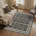 WITSHOCK Black 5x7 Boho Rugs for Bedroom: Washable Non-Slip Foldable Low Pile Rug for Living Room Dining Room Nursery Playroom Home Decor, Vintage Moody Retro Antique Farmhouse Carpet