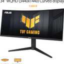 ASUS TUF Gaming 34 1440P 1500R Curved Monitor (VG34VQL3A) - QHD (3440 x 1440), 180Hz, 1ms, Extreme Low Motion Blur, Freesync Premium Pro, 125% sRGB, DisplayHDR 400, Height Adjustable 