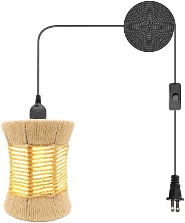 Zarnicy Hanging Lamp Plug in Pendant Light, 16Ft Hanging Lights with Plug in Cord Hand Woven Wicker Rattan Light Fixtures Ceiling with Small Boho Lamp Shade, On/ Off Switch (No Bulb)