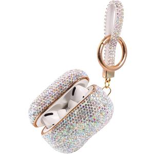 Sparkly Diamond Case for AirPods Pro 1&2 Generation with Keychain, Shockproof Protective Premium Bling Rhinestone Cover Skin Compatible with AirPods Charging Case (AB+Gold Plated)
