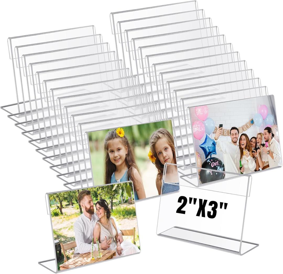 Chunful 24 Pack Clear Acrylic Self Standing Photo Frames Small Picture Frame Bulk Wallet Size Desktop Display Freestand for Home Office (2 x 3 Inches)