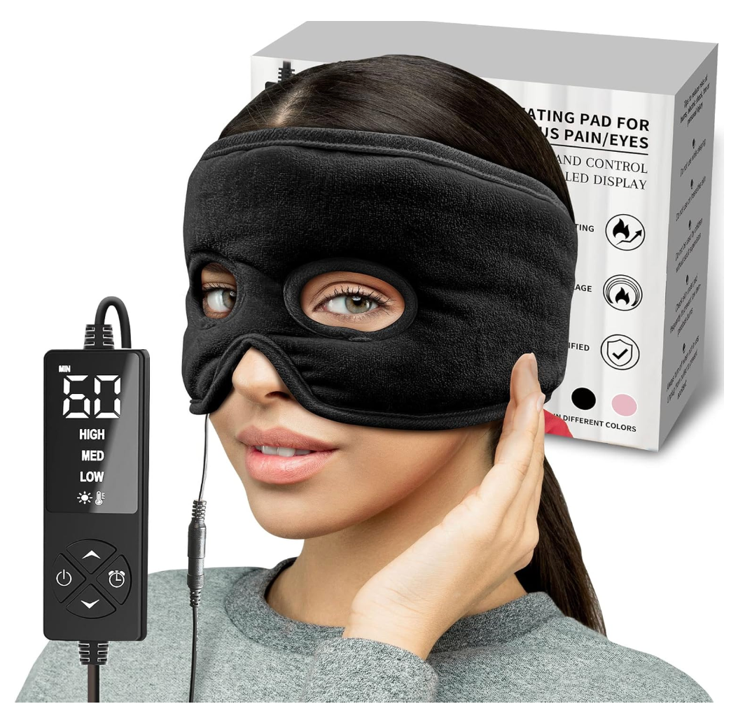 Moist Heat Sinus Pressure Relief Mask with 3 Heat Settings, Extra Large Face Heating Pad for Eyes, Sinusitis, Hormone Migraine, Tension Headache Relief Black