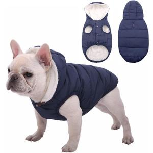 Fleece Hoodie, Windproof Waterproof Coat, Winter Warm Jacket, Cold Weather Pet Apparel Clothes Vest for Small Medium Large Dogs (2XL, Blue)