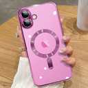 ZIYE Magnetic Case Made for iPhone 16 6.1 Inch [Compatible with MagSafe] Full Camera Lens Protection, Clear Luxury Phone Cover Soft TPU Bumper Drop Protective Case for iPhone 16 Women Men, Hot Pink