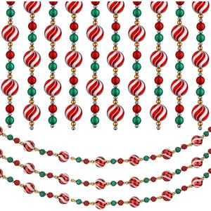 Crowye 40 ft Christmas Tree Garland Plastic Candy Bead Peppermint Ball Candy Cane Christmas Decorations Beaded Garland for Xmas Party Fireplace Home Decor(Xmas Ball)