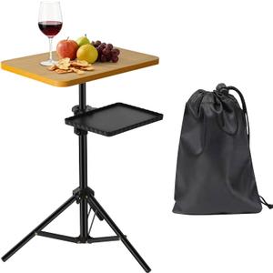 Tinysun Adjustable 2-Tier TV Tray Table, Folding Portable Couch Tray with No Assembly Required, Armrest Snack Table for Sofa Bed & Laptop Use, Multi-Surface Side Table for Living Room (Walnut)