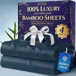 DECOLURE 100% Viscose Derived from Bamboo Sheets King Size - Luxury 4 Pc Naturally Cooling Sheets, Ultra Soft Bed Set - Deep 17" Pockets, Durable Double Stitching, Oeko Tex Standard (Navy Blue)