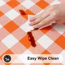 Smiry Round Picnic Tablecloth, Elastic Waterproof Fitted Vinyl Tablecloths for 57"-68" Tables, Flannel Backed Buffalo Plaid Table Cover for Dining, Camping, Outdoor, Thanksgiving, White and Orange