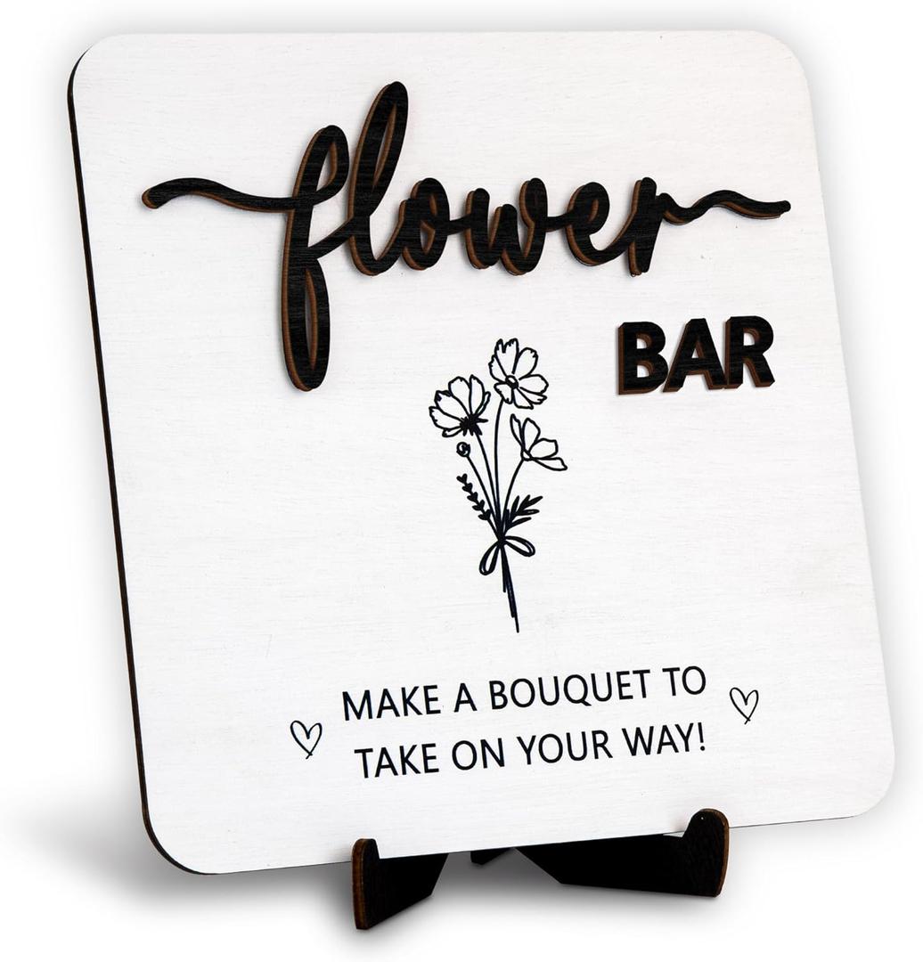 Wooden Flower Bar Sign Bridal Shower Decor - Bloom Bar Sign Wedding Accessories For Reception, Bloom Bar Supplies for Wedding Table Decor, 7.1"L x 7.1"W