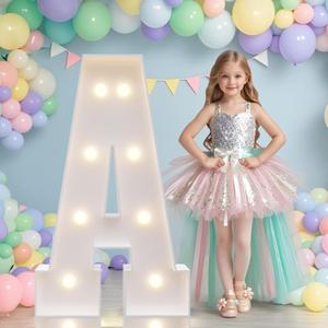 JoyMuse Mosaic Letters 3 Feet Tall, Light Up Letters 3FT with Lights, Large Letters for Party, Letter A Light Up Letters for Baby Shower Wedding Proposal Graduation Birthday Decorations