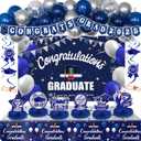 Graduation Decorations Party Supplies, Grad Party Supplies Class of 2025 Congrats Grad Party Decorations Graduation Party Decoration with Grad Balloons Hanging Swirls Backdrop Tablecloth, Blue