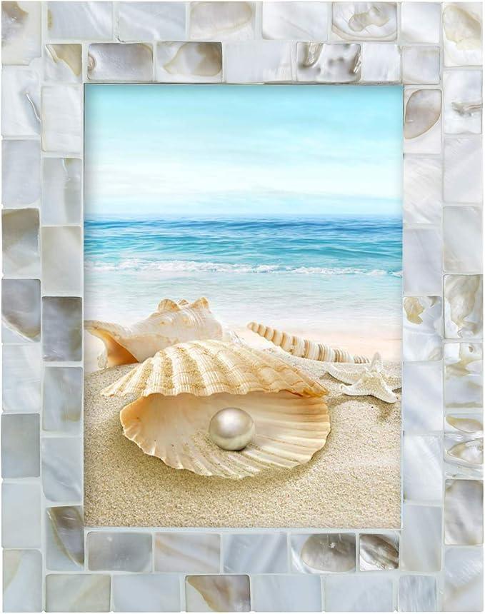 Handicrafts Home Mother of Pearl Wall Hanging Grey Picture Frame, 14x18