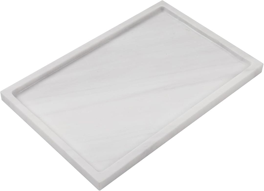 White Marble Vanity Tray, Rectangle Stone Vanity Trays for Perfume, Cosmetics, Jewelry, Candle, 12 x 8 Inch