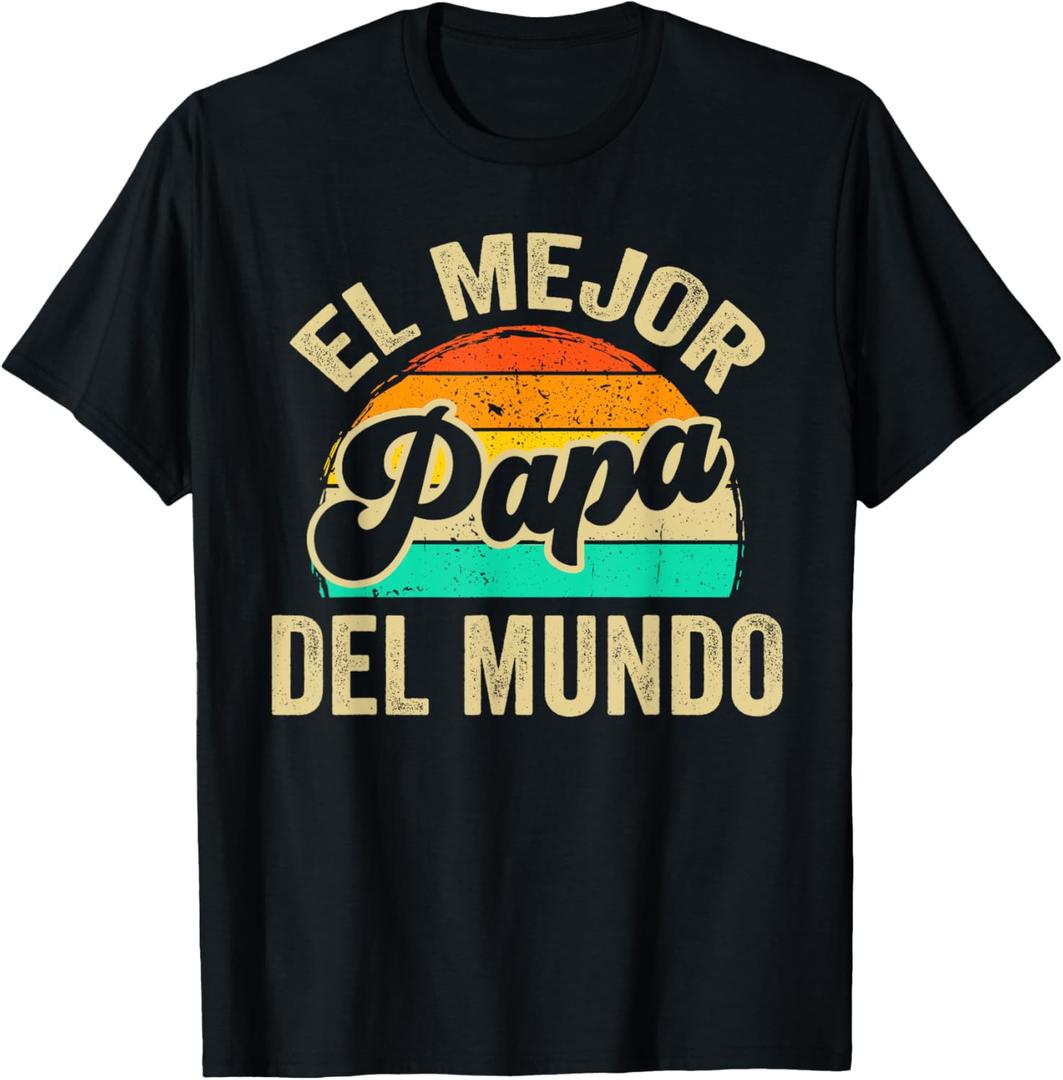 El Mejor Papa Del Mundo Vintage Retro Father Dad Grandpa T-Shirt (Black, XL)
