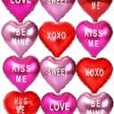 12 pcs Heart Balloons,18" Foil Love Balloons Mylar Balloons, XOXO LOVE SWEET BE MINE heart balloons Valentines Day Decorations Balloons for Propose,Wedding Dcor Backdrop & Party Supplies (TEXT HEART)