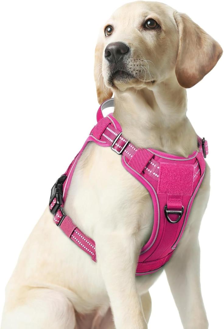rabbitgoo Tactical Dog Harness for Large Dogs No Pull Adjustable Military Vest with Handle MOLLE Reflective Heavy Duty Dog Vest for Walking Training Hunting Outdoor Working Medium Size Dog Rose Red M