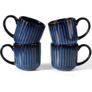 famiware Coffee Mugs Set of 4, Starlight 11 oz Mug Cup Set with Handle for Coffee, Tea, Cocoa, Milk - Ceramic Stoneware Mug Set, Nebulas Blue