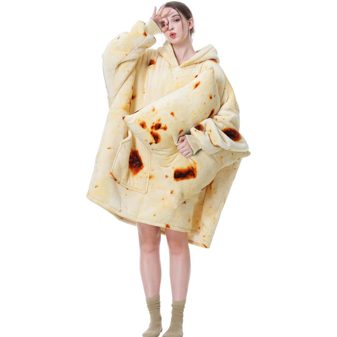 Aemicion Oversized Wearable Blanket,Cozy Hoodie Blanket,Warm Sherpa Sweatshirte Blanket Gifts for Women Men Adult-Burritos, M