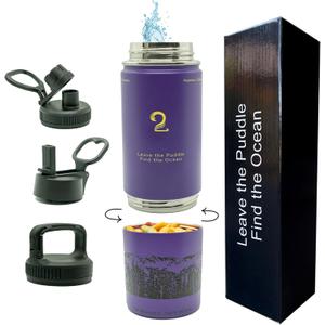 Stainless Steel Water Bottles, Coldest Water Bottle, Stackable Snack Containers for Kids, Insulated Water Bottle, Water Bottle with Snack Compartment, Sip N Seek (Purple)