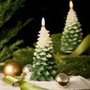 BRONYPRO 2 Pcs Christmas Tree Flickering Flameless Candles, Real Wax LED Candles Battery Operated, Christmas Home Wedding Decor, Set of 2, White-to-Green (7.3" X 3.5")