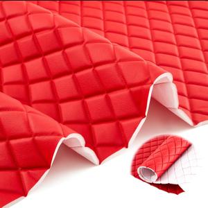 SmoothNovelty 2.1 Yards Diamond Quilted Vinyl Headliner Material 55 in Wide Faux Leather with Foam Backed 2" x 3" Diamonds Pattern Fabric for Car Automotive Furniture Upholstery(Red)