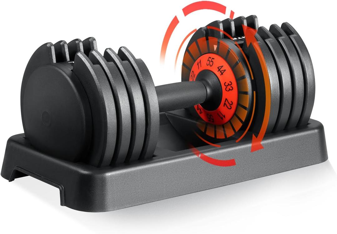 Skok 55 lbs Adjustable Single Dumbbell, Adjustable Weights Dumbbells Set for Men and Women with Anti-Slip Fast Adjust Weight by Turning Handle,Black Dumbbell with Tray, 1 ct