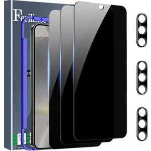 Ferilinso 3 Pack Privacy Screen Protector for Samsung Galaxy S24 Plus with 3 Pack Tempered Glass Camera Lens Protector Phone Case Friendly Accessories Protector de Pantalla for Samsung S24 Plus