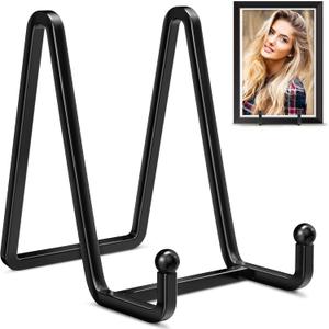 IPAME Plate Stands for Display - 4 Inch Metal Square Wire Plate Holder Display Stand + Picture Frame Stand Holder Easel for Book, Decorative Plate, Plaque, Photo, Platter (Black 2 Pack)