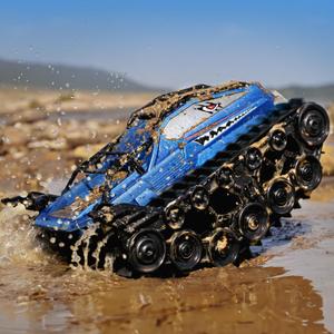 Ruko 1604 Amphibious Remote Control Car, Waterproof Shark Monster Truck, 360 Rotating Tank, Full Throttle, Cool Tricks Track Toys for Age 6 7 8 9 10 Year Old Boys Girls Birthday Gifts, Blue