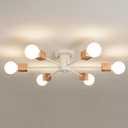 Boho 6-Light Sputnik Chandelier Semi Flush Mount Ceiling Light Fixture Farmhouse Wood and White Ceiling Lamp for Dining Room Living Room Bedroom Kitchen