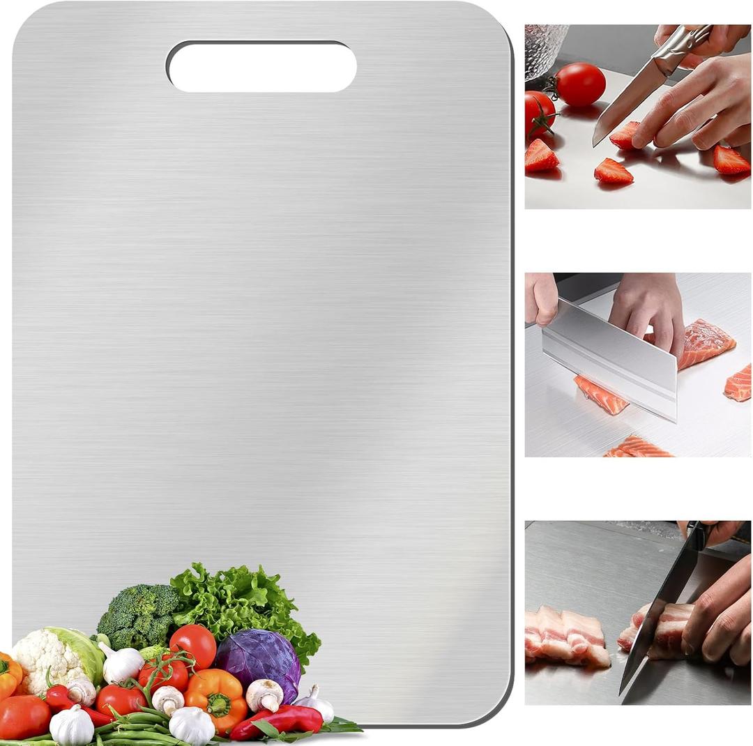 Titanium Cutting Board, Stainless Steel Food Grade Cutting Board, Titanium Cutting Board for Kitchen, Meat, Fruit, Vegetable Cutting Boards (13.5 x 9 inch)