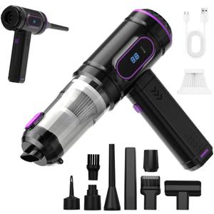 Mini Cordless Car Vacuum Cleaner,15000PA Handheld Vacuum Cleaner,2-in-1 Air Duster and Vacuum Cleaner,Hand Held Vacuum with LCD Display,Multi-Nozzles,Portable Vacuum for Car,Home,Pet Hair,Office