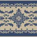 Vintage Baroque Welcome Front Door Mat, Retro Blue Symmetric Scroll, 17''x29''