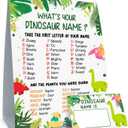 What is Your Dinosaur Name Game, Game Sign and 30 Cards, Dinosaur Birthday Party Sign for Boys and Girls, Holiday Activity, Kids Dinosaur Activity Cards, Dinosaur Activity Decoration Supplies