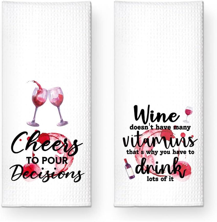 Cheers to Pour Decisions Funny Kitchen Towels 2 Pack, Sweet New House Gift for The Hostess, Christmas Birthday Housewarming Gift for Mom Grandma Sisters Neighbors Friends