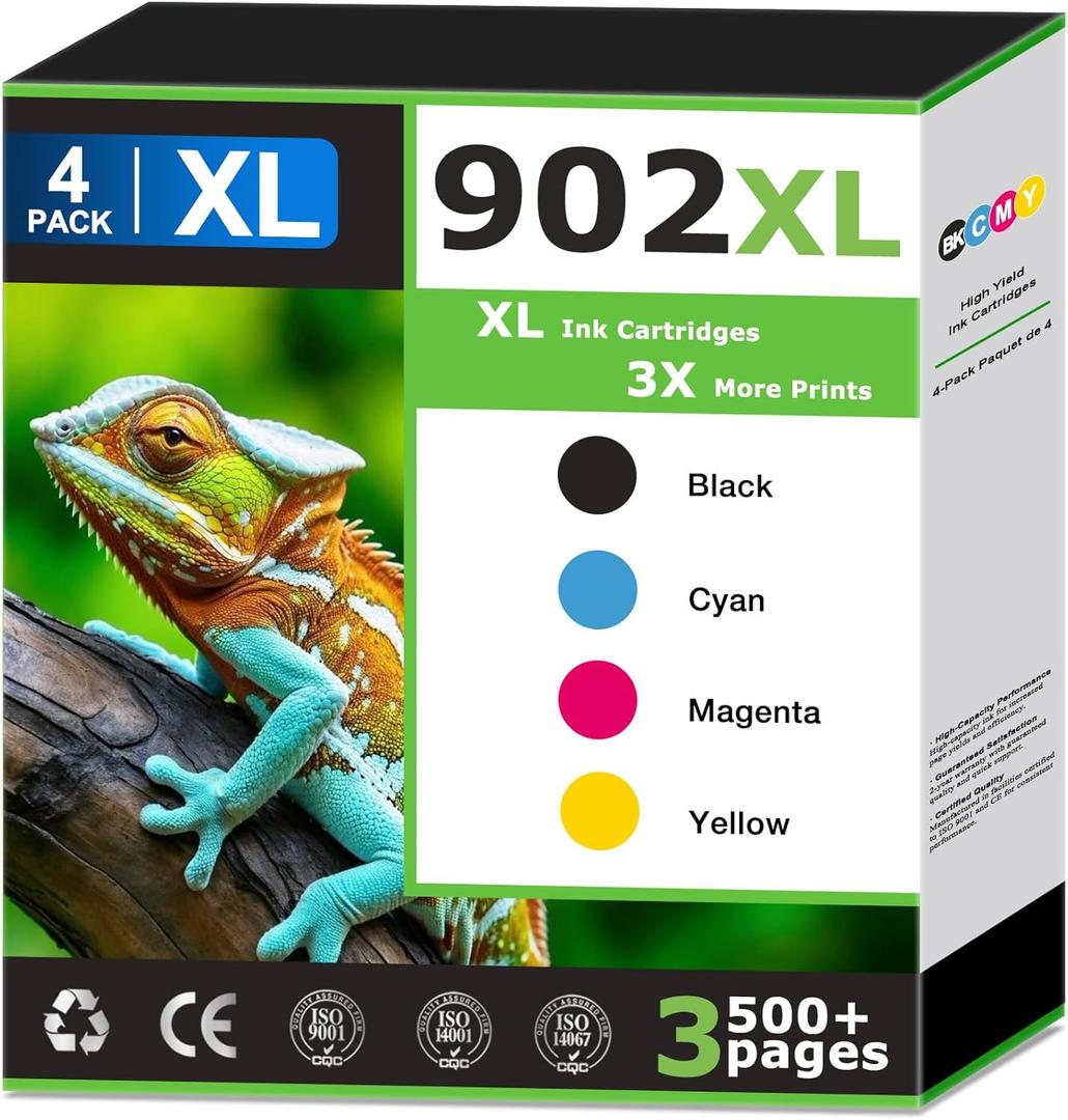 902XL Ink Cartridges Compatible For HP 902 XL Ink Cartridges Combo Pack Ink 902 xl Work with HP OfficeJet Pro 6978 6968 6963 6964 6962 6950 6954 6951 6960 6975 6956 6961 Printer black C/M/Y(4 Pack)
