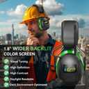2025 AM/FM Radio Ear Protection Headphones with Backlit Digital Display, 120H Working Time, Rechargeable Hearing Protector, 30dB Noise Reduction Safety Earmuffs for Mowing, Construction, Work, Green