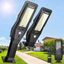 TECKNET Solar Street Lights Outdoor Waterproof - Dusk to Dawn Solar Powered Street Lights IP66, Pole & Wall, with Motion Sensor & Remote, 3 Work Mode, Security Light for Driveway, Yard, Garage, 2 Pack