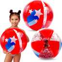 4E's Novelty 22" Patriotic Beach Balls - 2 Pack with Glitter Inside, Red White Blue Beach Balls for Kids & Adult, 4th of July Party Decorations, Patriotic Pool Floats Toys Games