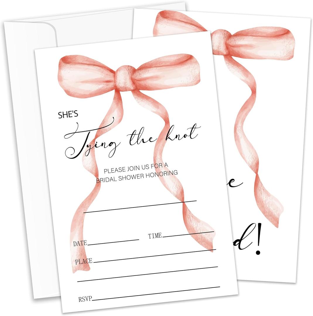 Bridal Shower Invitations, Bridal Shower Invitations With Envelopes, Wedding Invitations, Pink Invitation Cards, Fill in Blank (25 Pcs & Envelopes)/HLinvite-01