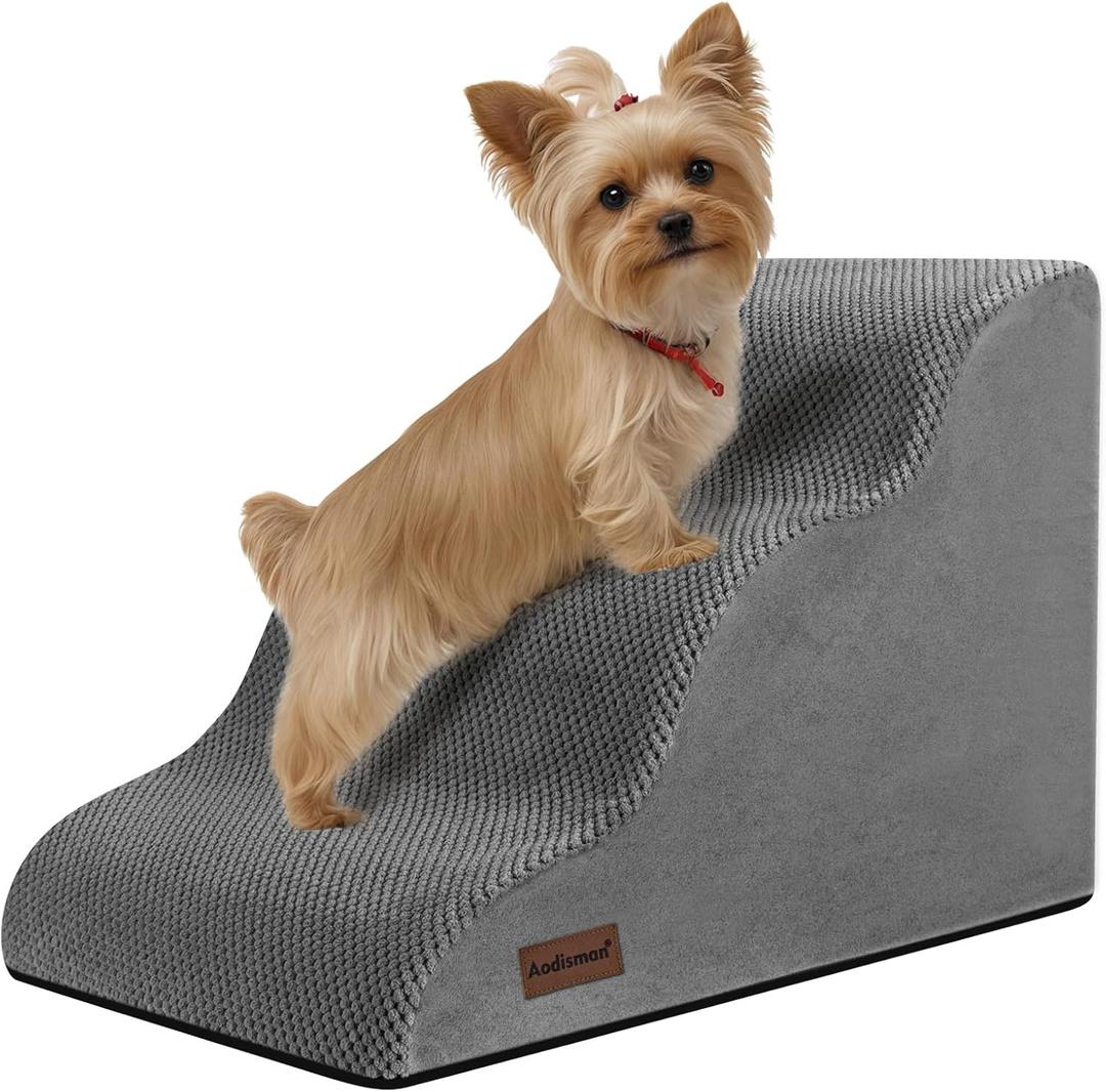 Aodisman Dog Stairs for Small Dogs, 3 Step Dog Ramp for Couch and Bed, Pet Stairs with Non-Slip Bottom for Old Cats, Indoor Pet Steps, Comfort, Durable, 15.4" H, Grey