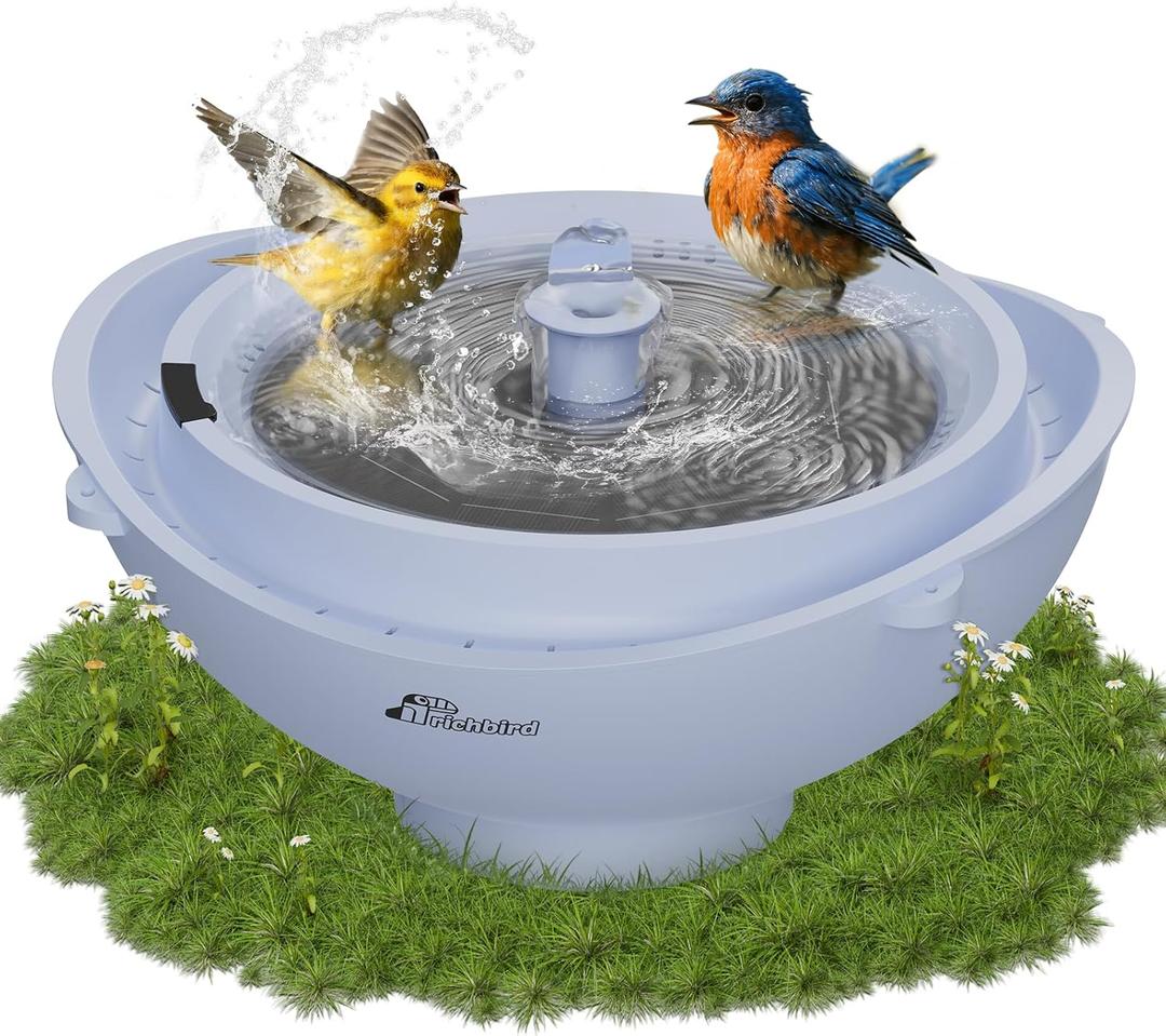 Solar Bird Bath with Fountain and Battery Backup, 3-in-1 Hanging or Freestanding Birdbath, Low-Water Protection & 3 Nozzles for Garden Patio Decor (Sky Blue)