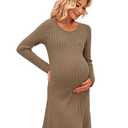 OUGES Women's 2024 Fall Maternity Dress Baby Shower Photoshoot Maternity Clothes Pregnancy Must Haves Long Sleeve Crew Neck Business Lightweight Midi Knit Sweater Dress (Camel, M)