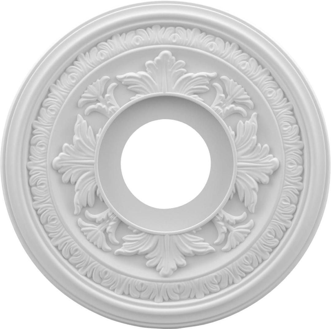Ekena Millwork CMP13BA Baltimore Thermoformed PVC Ceiling Medallion (Fits Canopies up to 5 1/4"), 13"OD x 3 1/2"ID x 3/4"P (Unfinished)