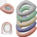 Legigo 5 Pack Thicker Bathroom Toilet Seat Cover Pads- Soft Warmer Toilet Seat Cushion Cover Stretchable Washable Fiber Cloth, Easy Installation Comfortable Toilet Lid Seat Cover(Knit Elongated Light)