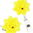 2 PCS Glitter Sun Badge Reel Retractable Acrylic Smiley Face ID Badge Holder with Alligator Clip for Social, Worker